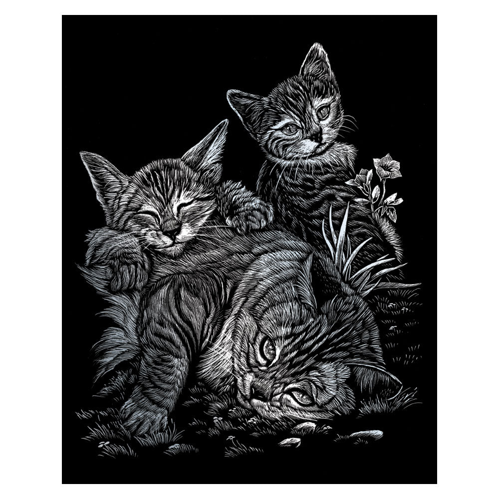 Engraving Art Tabby Cat Silver