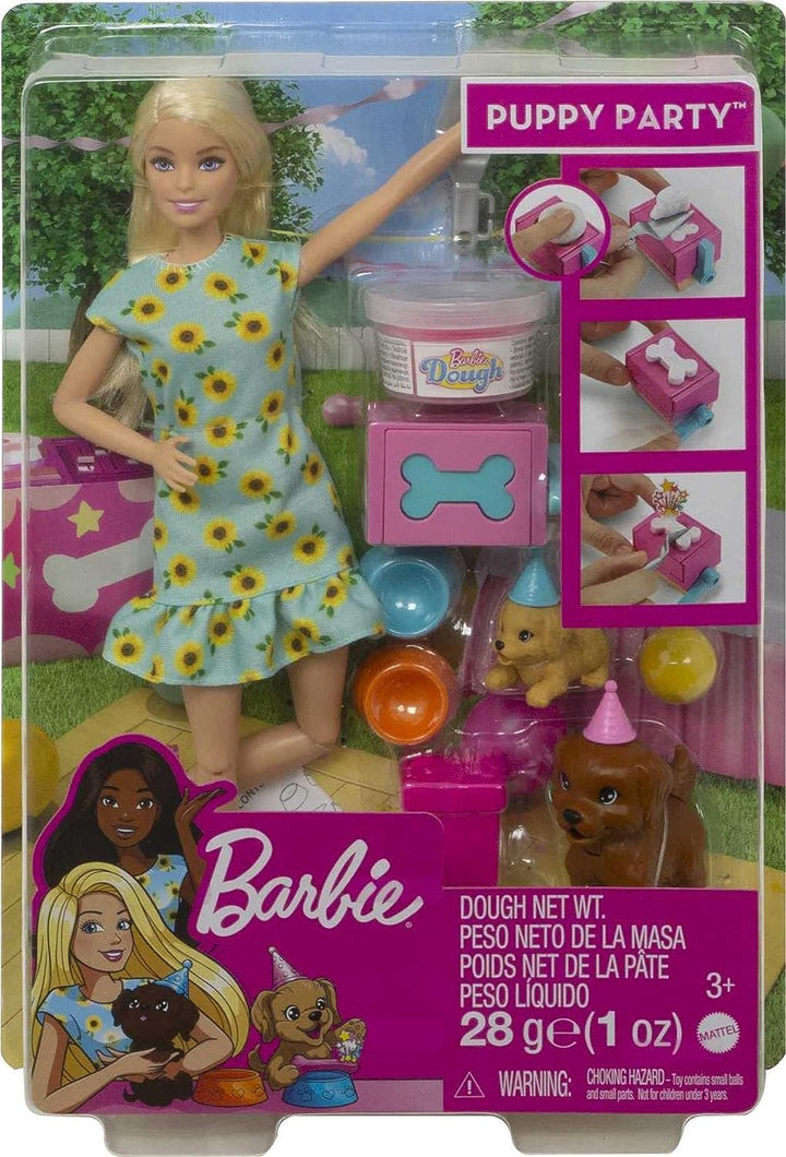 Barbie Doll Blonde And Puppy Party Playset