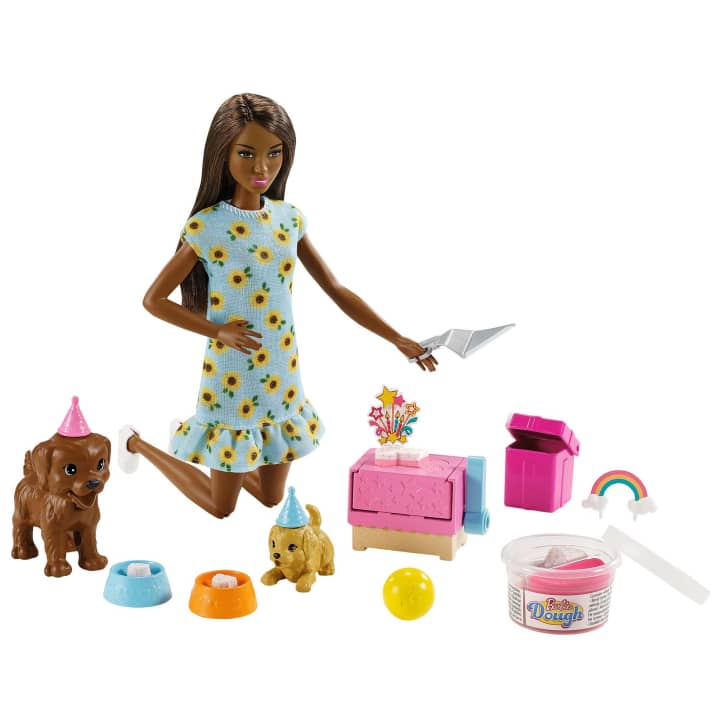 Barbie Doll Brunette And Puppy Party Playset