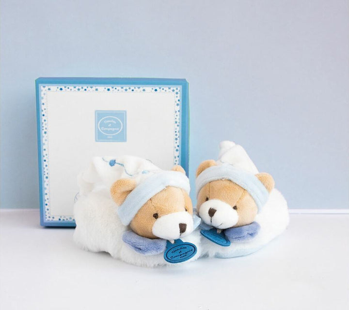 Doudou et Compagnie Blue Bear Baby Booties with Rattle