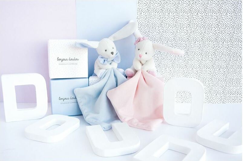 Doudou et Compagnie Hello Baby Blanket with Plush Stuffed Animal Bunny