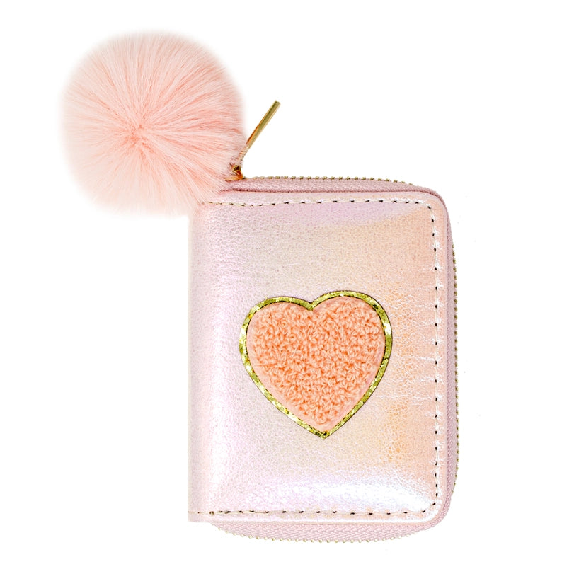 Shiny Heart Patch Wallet Light Pink