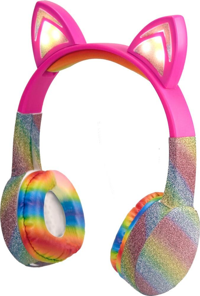 Stereo Bluetooth Headphones - Cat with Rainbow Glitter