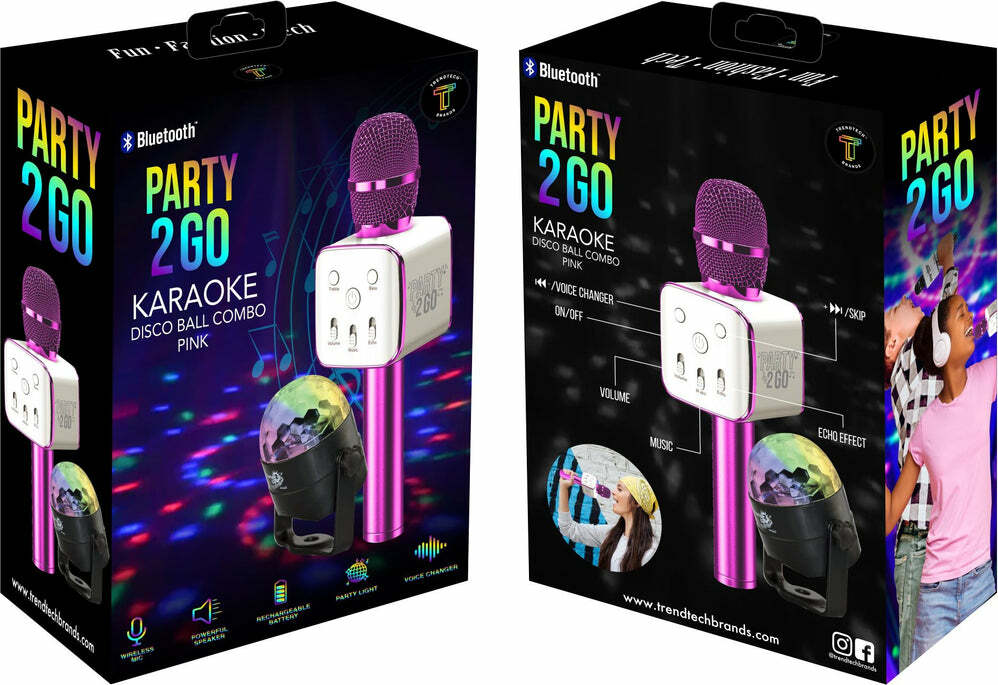 Party2-Go Karaoke Mic Disco Ball Combo Pink