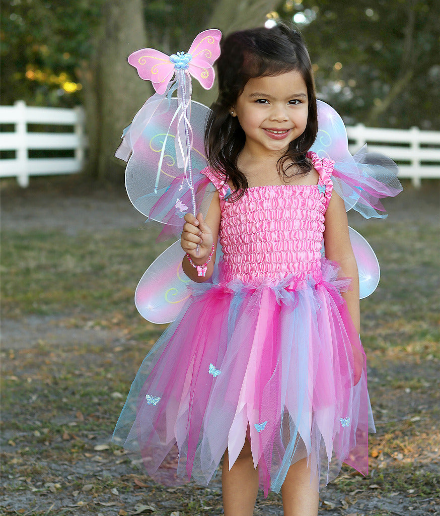 Butterfly Dress W/Wings & Wand, Pink/Multi (Size 5-6)