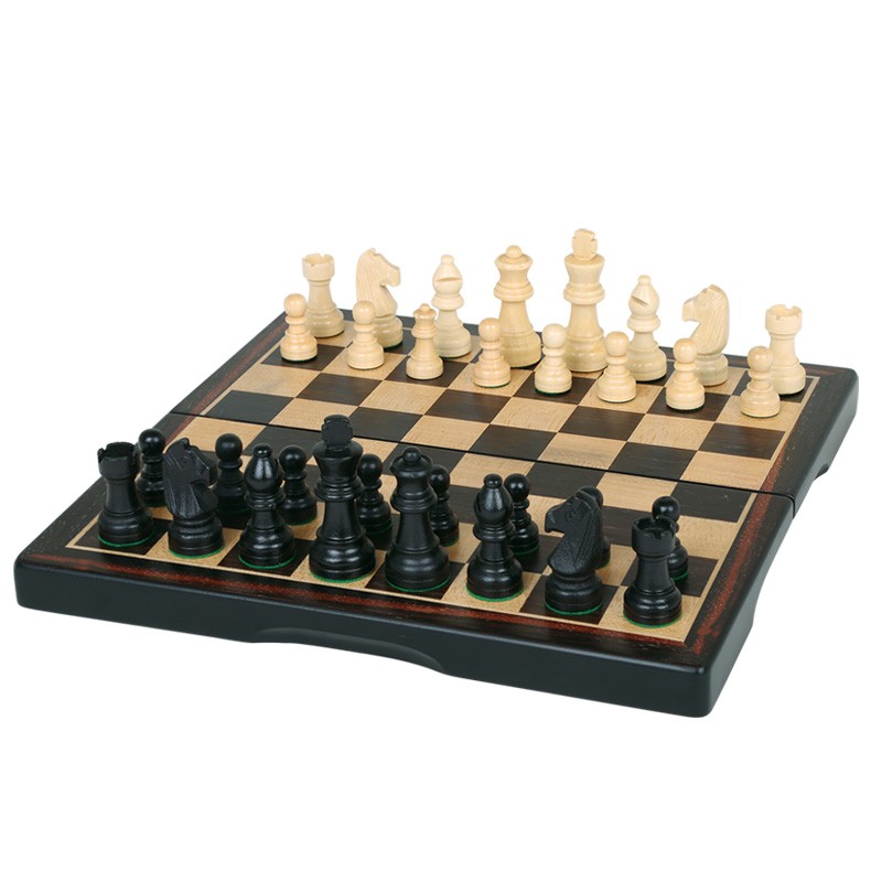 Folding Ebony Chess Set 15"