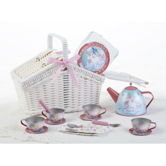 Unicorn Tea Set, Tin in Basket
