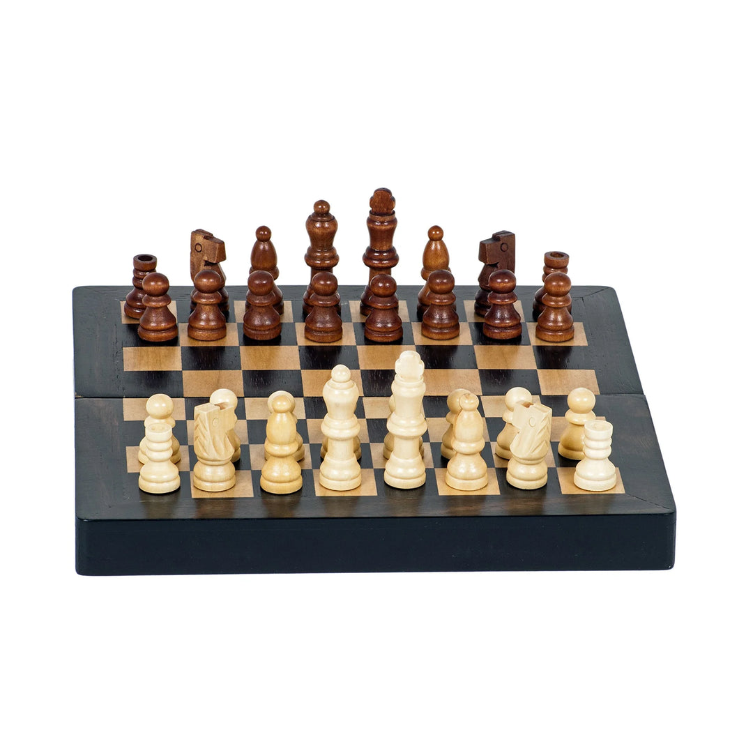 8" Travel Magnetic Black Wood Chess Set