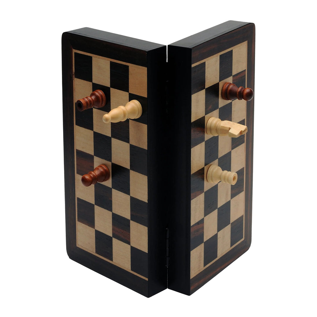 8" Travel Magnetic Black Wood Chess Set