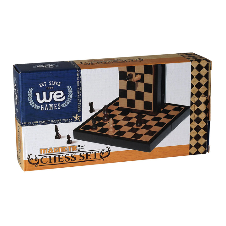 8" Travel Magnetic Black Wood Chess Set