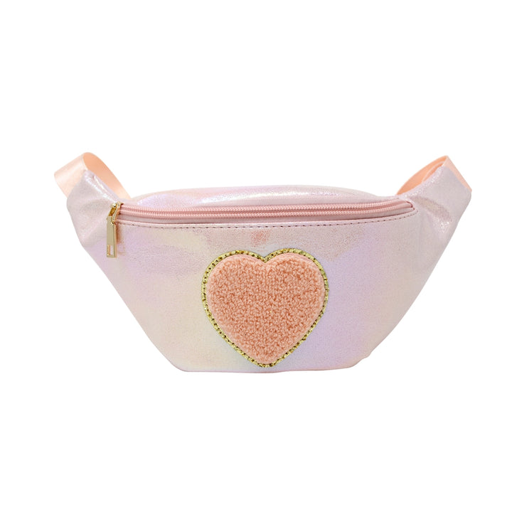 Shiny Heart Patch Sling Bag Pink