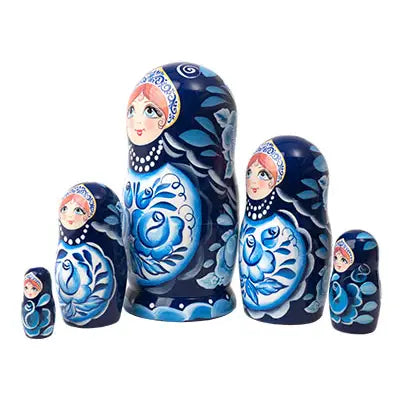 Gzhel Classical 5Pc Nesting Doll 6"