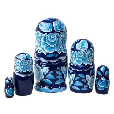 Gzhel Classical 5Pc Nesting Doll 6"