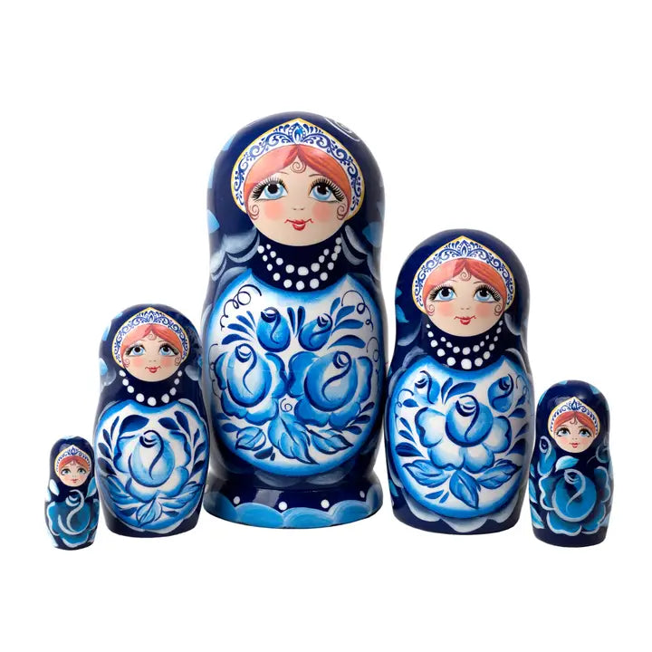 Gzhel Classical 5Pc Nesting Doll 6"