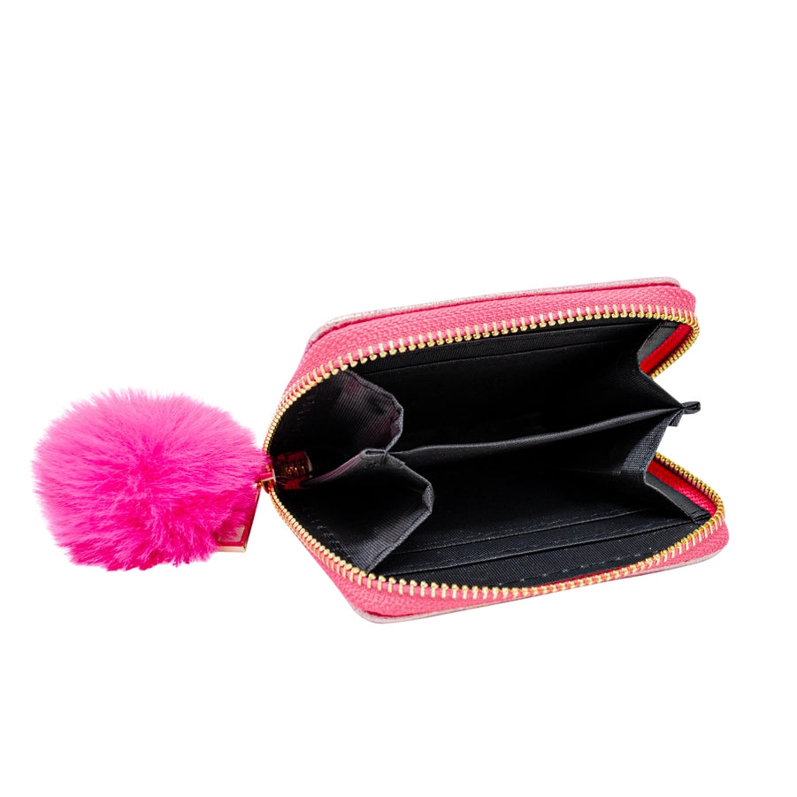 Shiny Hot Pink Heart Wallet Dotted