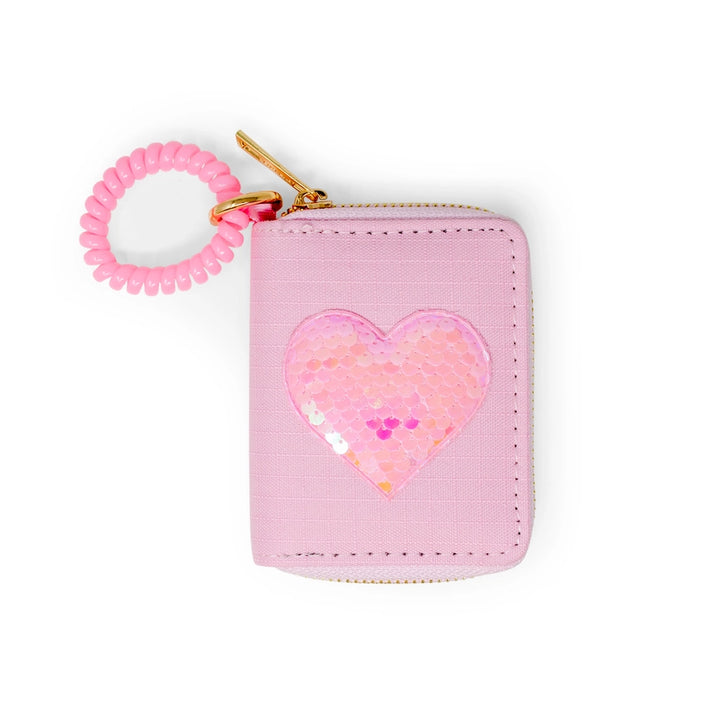 Pink Sequin Heart Spiral Wrap Wallet