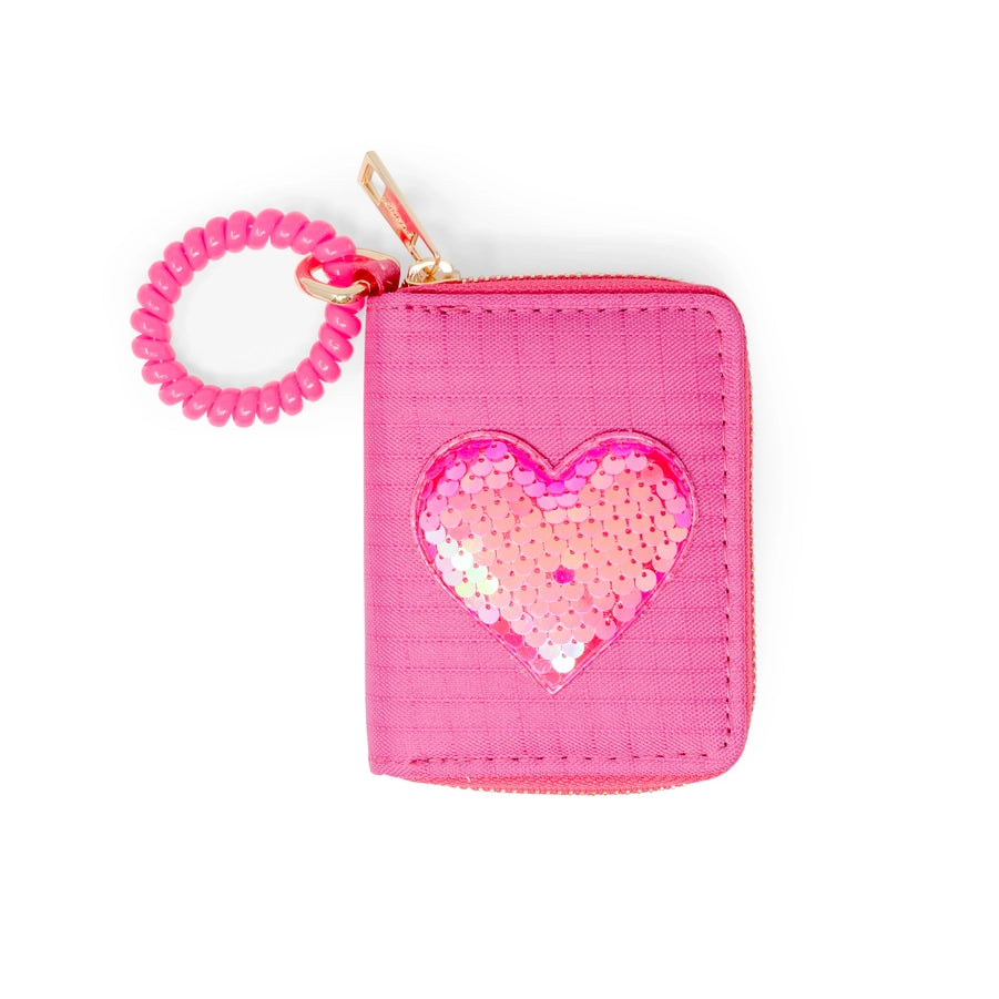 Hot Pink Sequin Heart Spiral Wrap Wallet