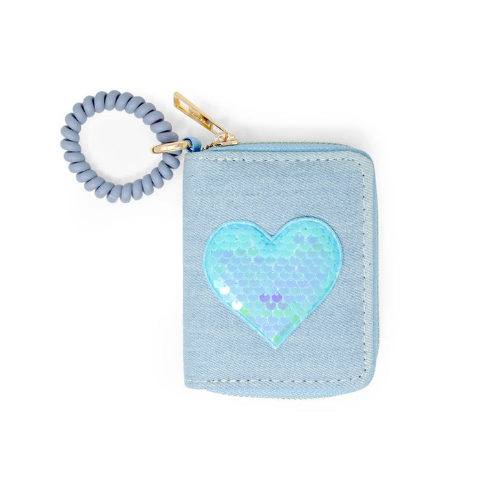 Blue Sequin Heart Spiral Wrap Wallet