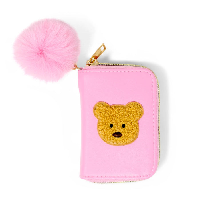 Pink Teddy Pom Zip Wallet