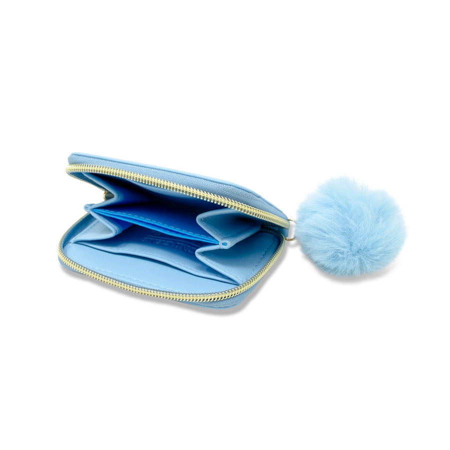 Blue Teddy Pom Zip Wallet