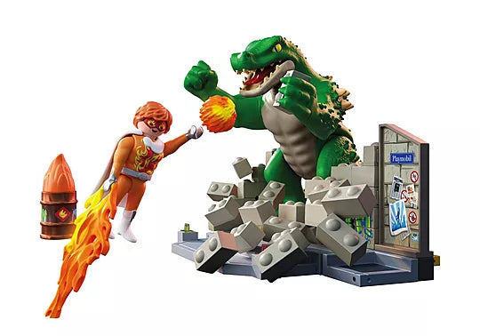 Hero Battle Against Giant Lizard