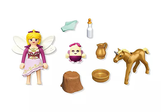 Golden Unicorn Foal W/Fairy