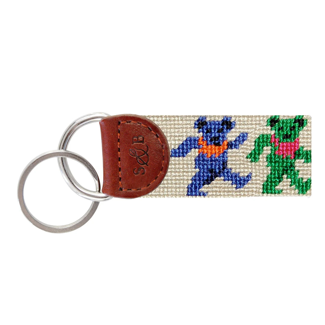 Key Fob Dancing Bears Grateful Dead Oatmeal or Navy Background