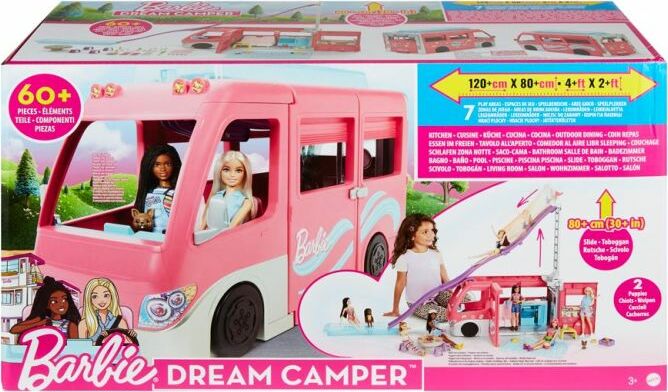 Barbie Dream Camper Vehicle Playset with 60 Accessories Including Pool deals