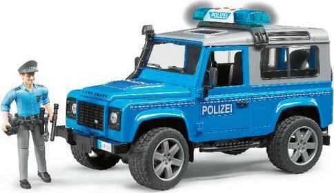 Land Rover Defender Station Wagon Police vehicle with Light & Sound-Module and policeman (blue/silver)