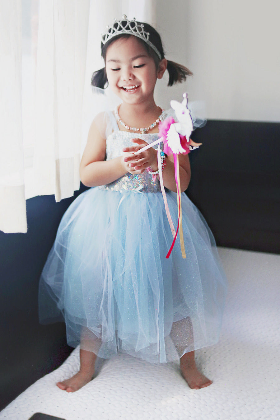 sensory friendly princess dresses Sequins Princess Blue Dress 7-8