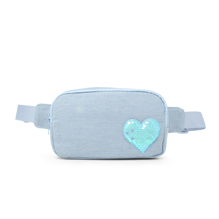 Denim Sequin Heart Belt Bag