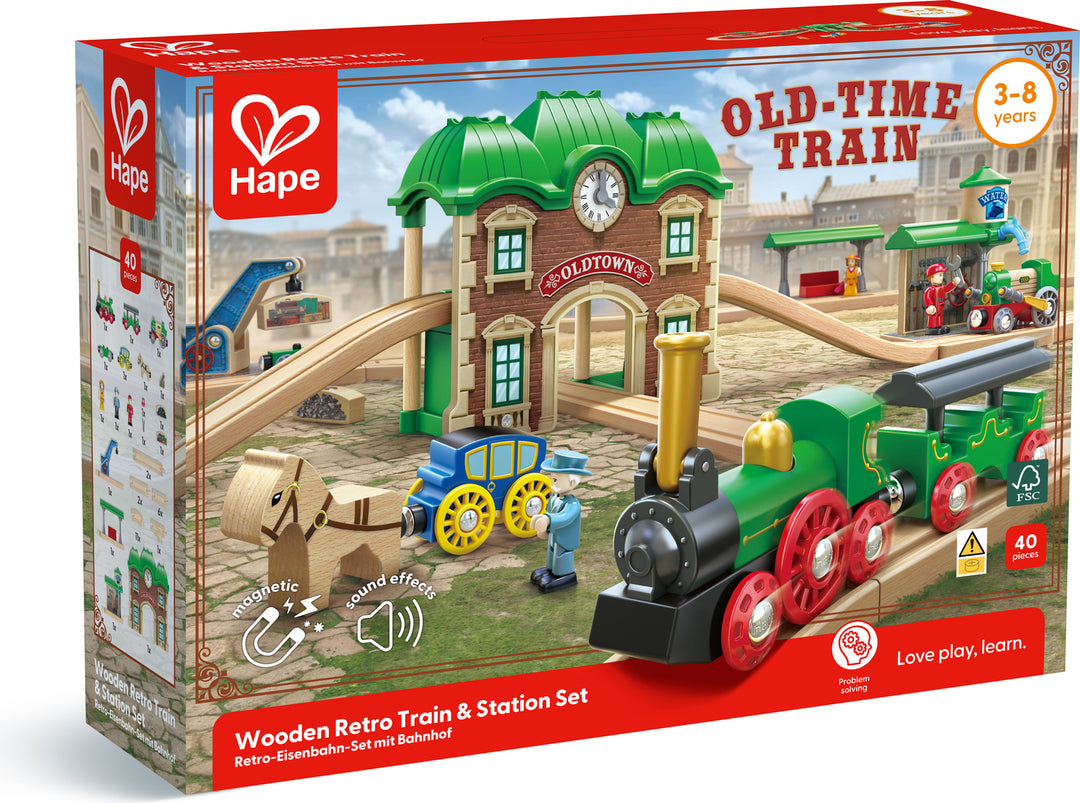 Wooden Retro Train And Station Set