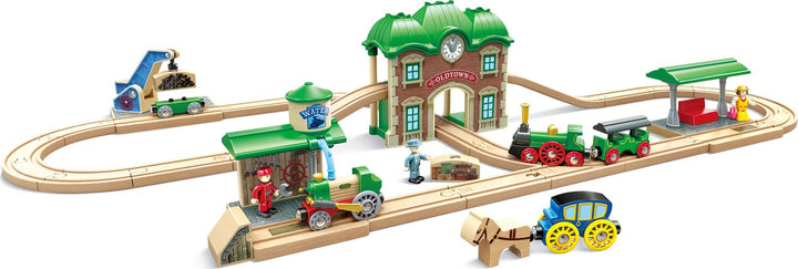 Wooden Retro Train And Station Set