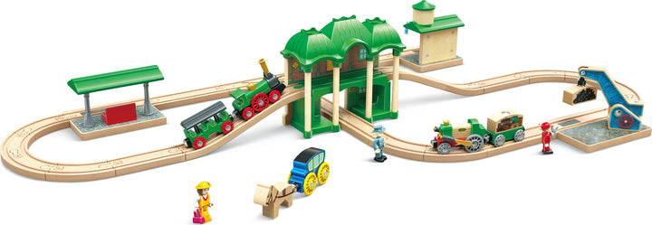 Wooden Retro Train And Station Set