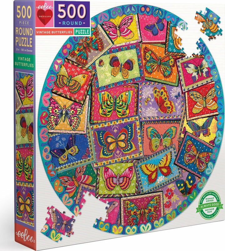 Vintage Butterflies 500 Piece Round Puzzle