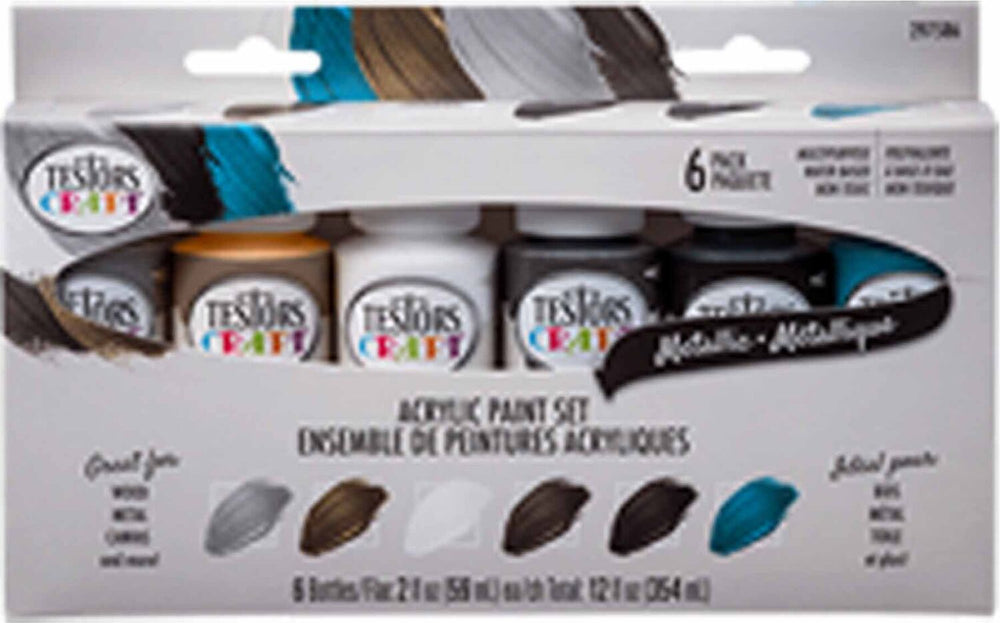 6 PIece Acrylic Craft Paint Set, 2 oz, Metallics