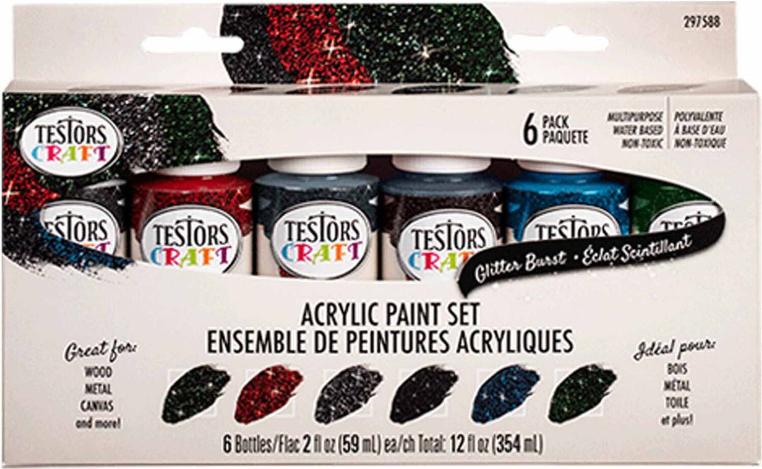 6 PIece Acrylic Craft Paint Set, 2 oz, Glitter Burst