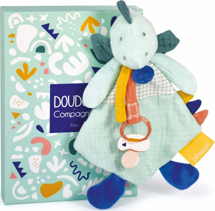 Doudou et Compagnie Dinosaur Blanket With Pacifier Clip