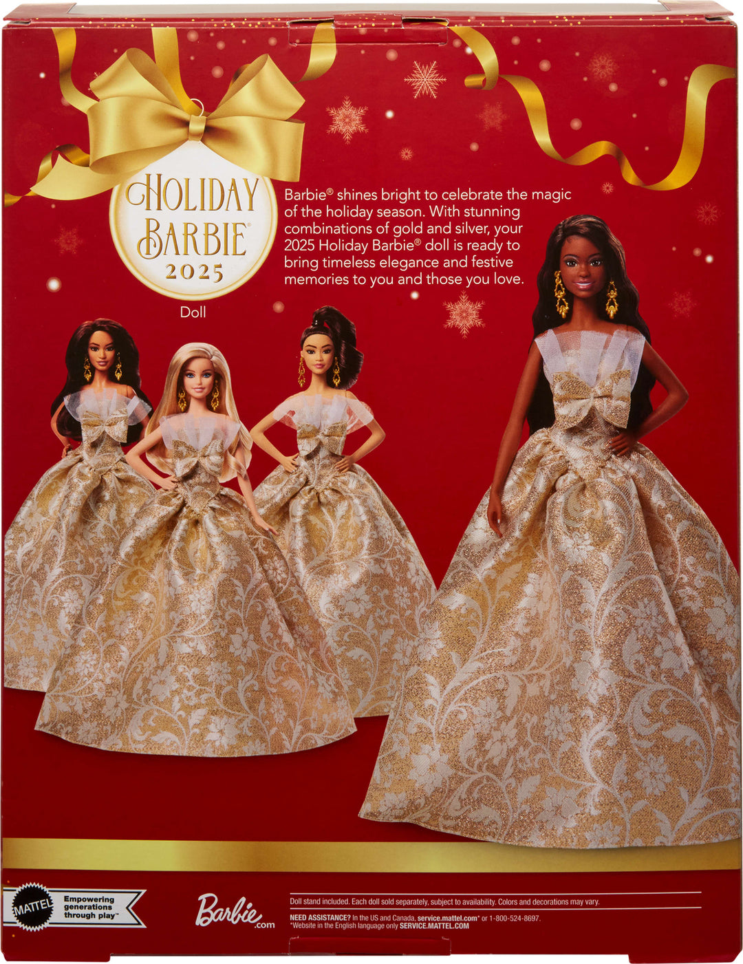 Barbie Signature 2025 Holiday Fashion Doll, Seasonal Collector, Black Hair with Silver & Gold Gown