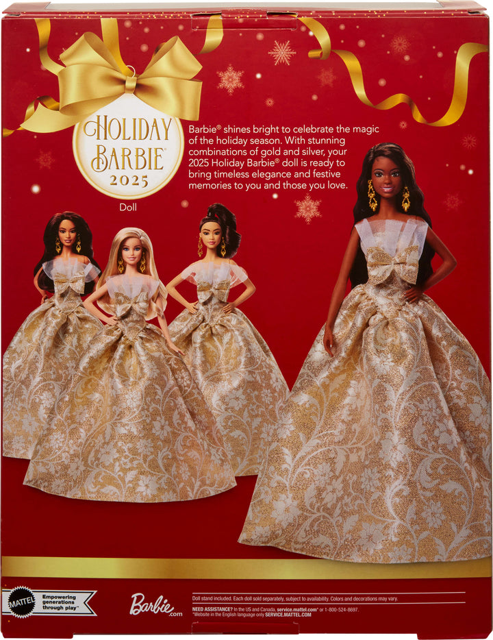 Barbie Signature 2025 Holiday Fashion Doll, Seasonal Collector, Black Hair with Silver & Gold Gown