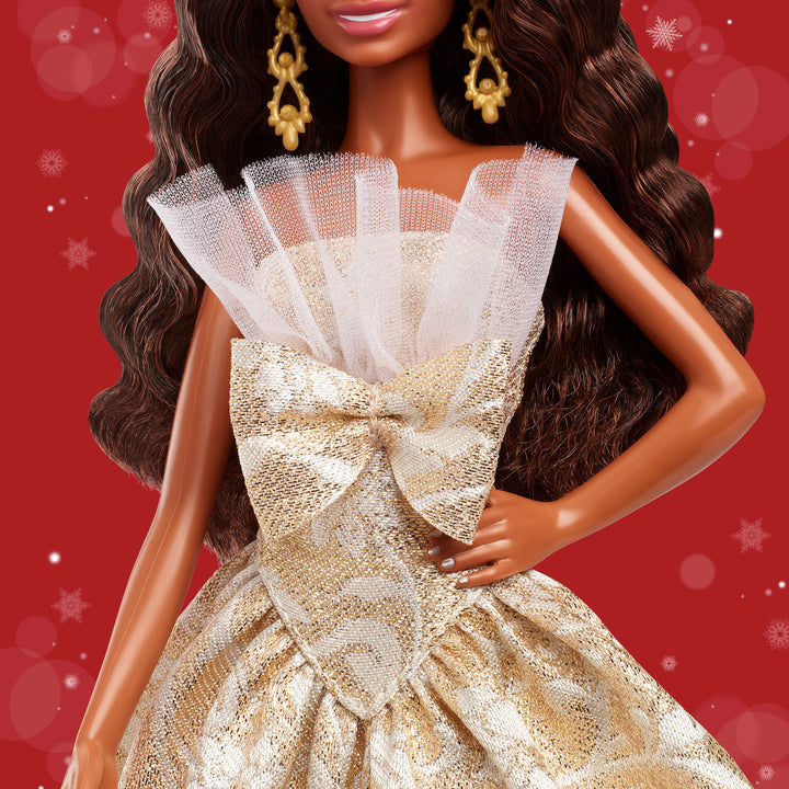 Barbie Signature 2025 Holiday Fashion Doll, Seasonal Collector, Black Hair with Silver & Gold Gown