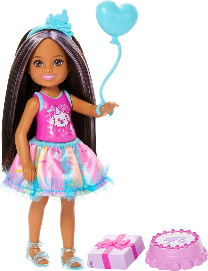 Barbie Chelsea Club Birthday-Themed Small Doll with Purple-Streaked Brunette Hair & Party Accessories