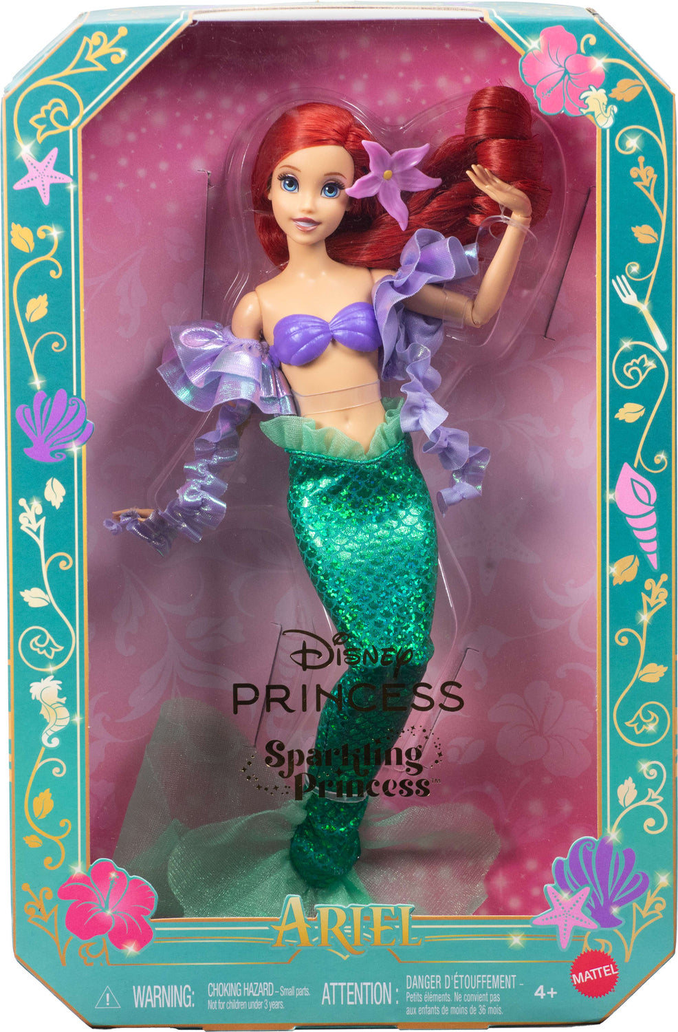 Disney Princess Sparkling Princess Series Mermaid Ariel Fashion Doll with Removable Tail & Sleeves