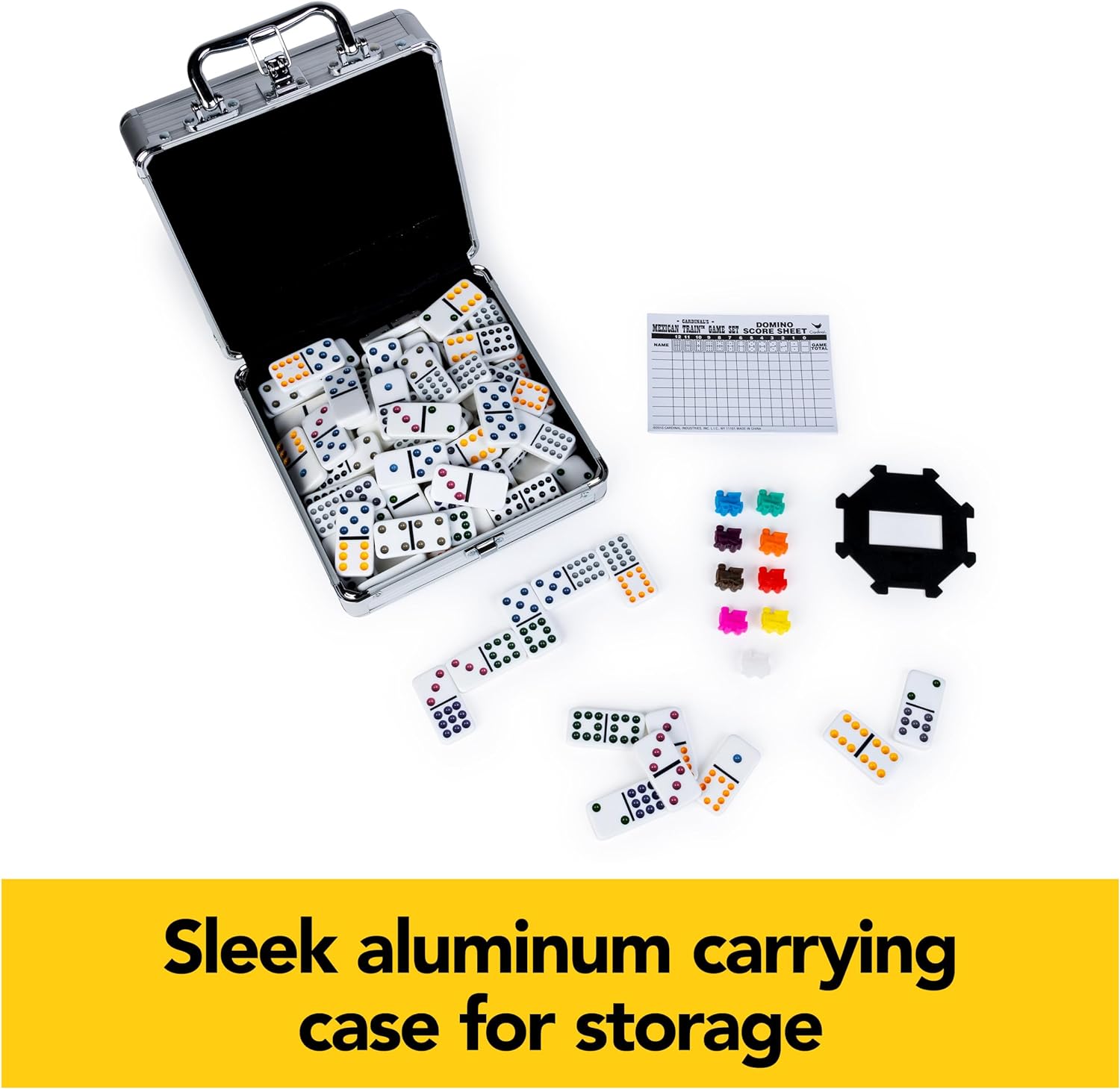 Mexican Train Dominoes In Aluminum Carry Case – Stevenson's Toys