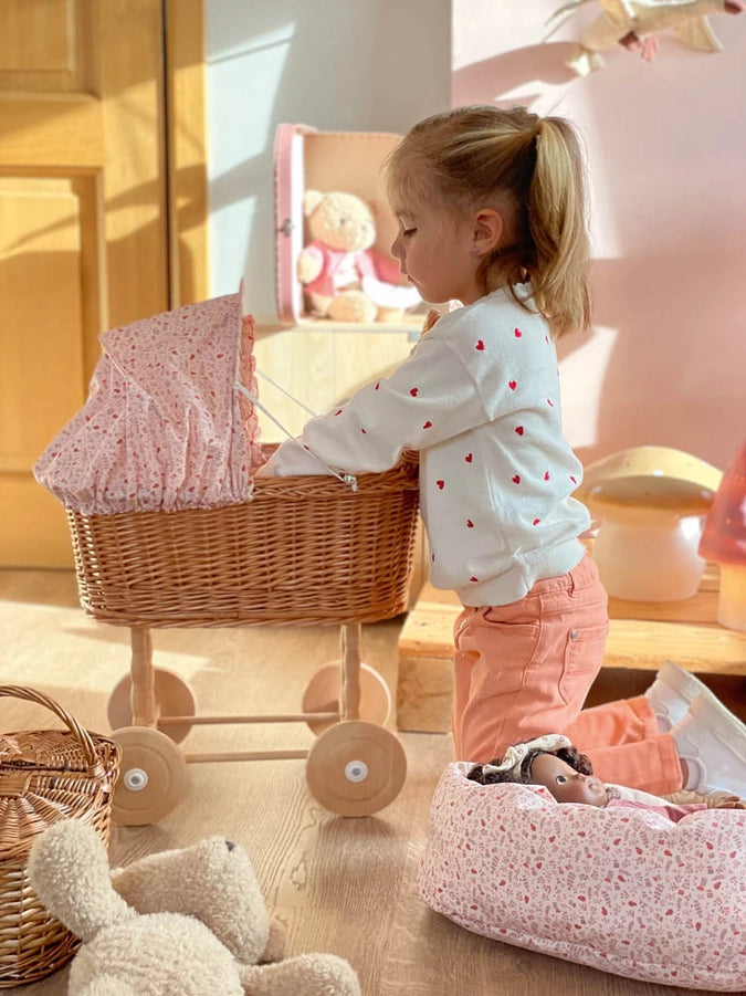 Wicker Doll Pram Ladybug