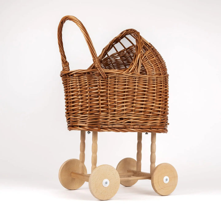 Wicker Pram W/ Knitted Blanket