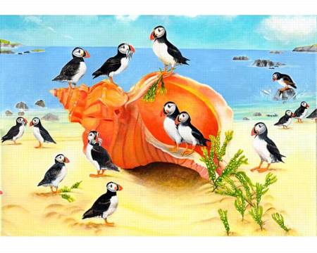 Puffins On A Shell - 250