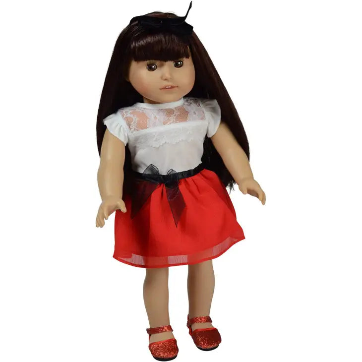 18In Doll Red/White Dress W/Belt
