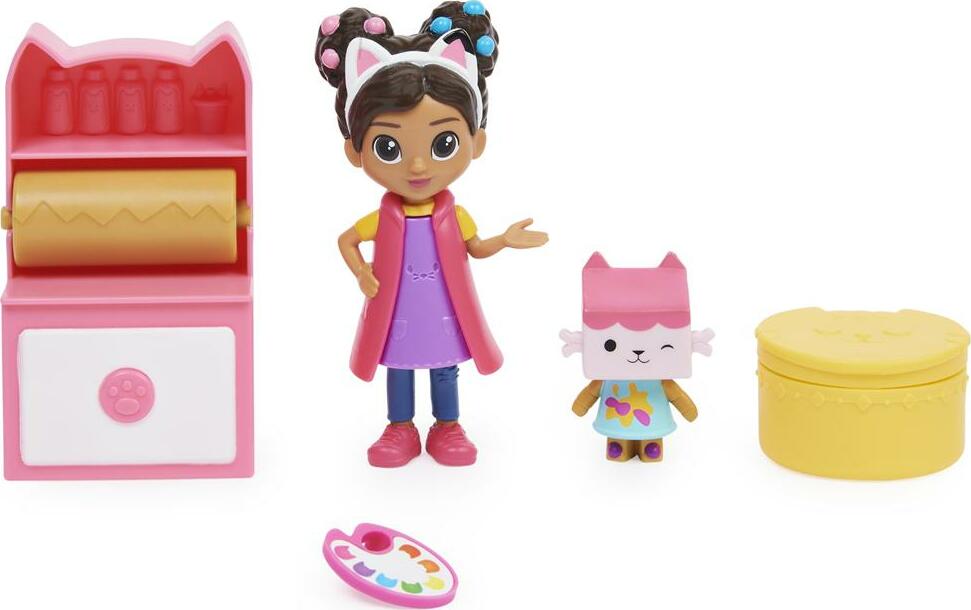 Gabby's Dollhouse, Art Studio Set with 2 Toy Figures, 2 Accessories, Delivery and Furniture Piece