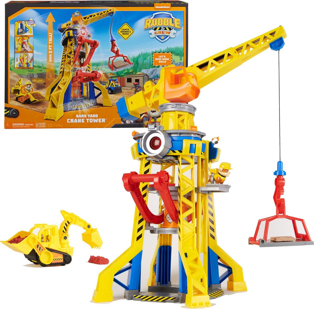 Rubble & Crew, Bark Yard Crane Tower Playset with Rubble Action Figure, Toy Bulldozer & Kinetic Build-It Play Sand